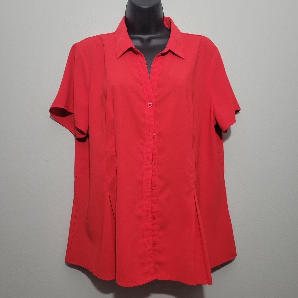 Dana Buchman red short sleeve blouse XL